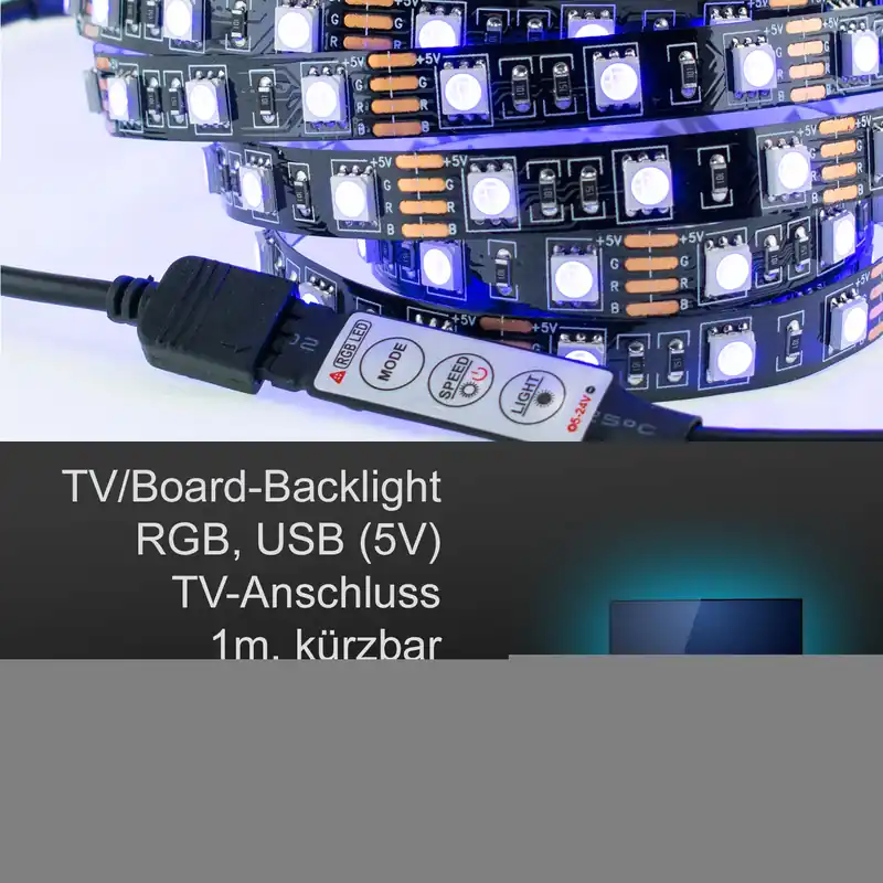 TV/Board Ambience Backlight, LED-Strip inkl. Controller, 1m, RGB, USB 5V, für Samsung, Sony u.a. Wochenendangebot
