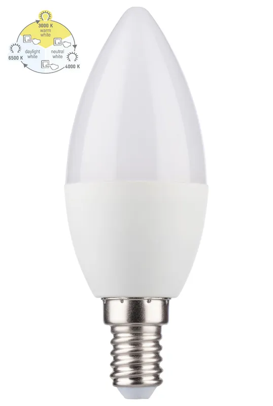 Heißes Angebot Müller Licht LED Leuchtmittel Kerzenform 5.5W=40W E14 470lm 2700K/4000K/6500K SWITCH TONE
