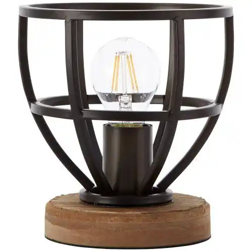 Schnäppchen Brilliant Tischleuchte Matrix Wood Schwarz E27 Ø19,5cm ohne Leuchtmittel