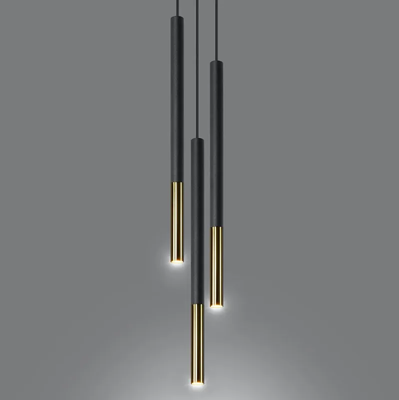 Letzte Chance Pendelleuchte 3-flammig aus Stahl -3P Rund Schwarz-Gold 20cm x 20cm x 100cm IP20 G9 230V