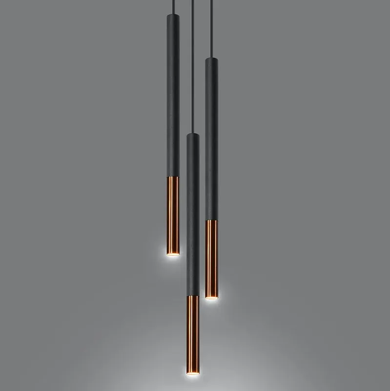 Beliebt Pendelleuchte 3-flammig aus Stahl -3P Rund Schwarz-Kupfer 20cm x 20cm x 100cm IP20 G9 230V
