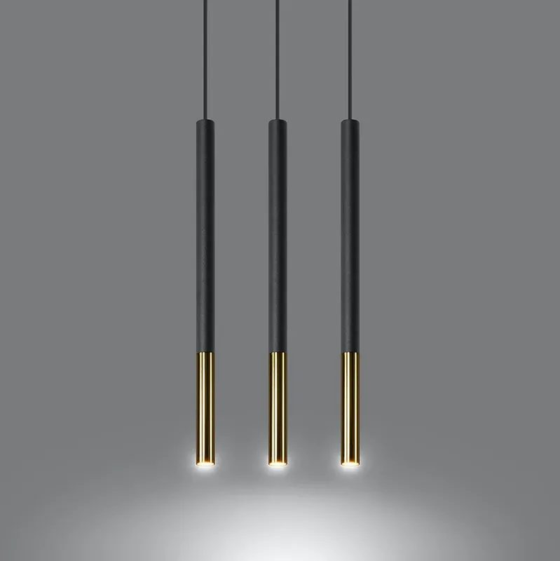 Echt Pendelleuchte 3-flammig aus Stahl -3L Rund Schwarz-Gold 30cm x 5cm x 100cm IP20 G9 230V