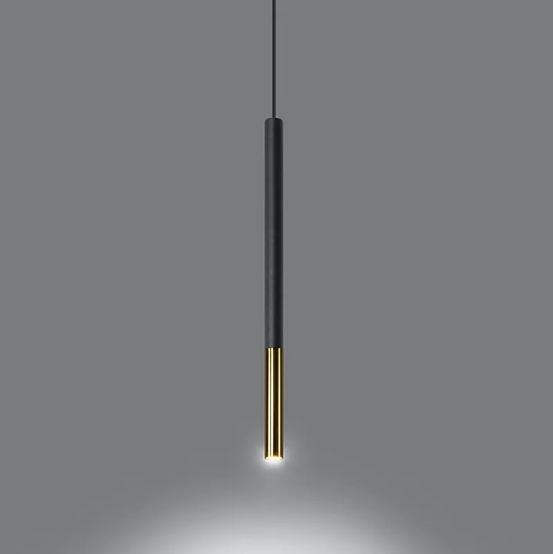 Bestpreis Pendelleuchte 1-flammig aus Stahl -1 Rund Schwarz-Gold 8cm x 100cm IP20 G9 230V
