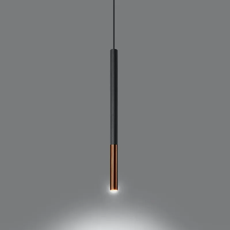 Preis Gesenkt Pendelleuchte 1-flammig aus Stahl -1 Rund Schwarz-Kupfer 8cm x 100cm IP20 G9 230V