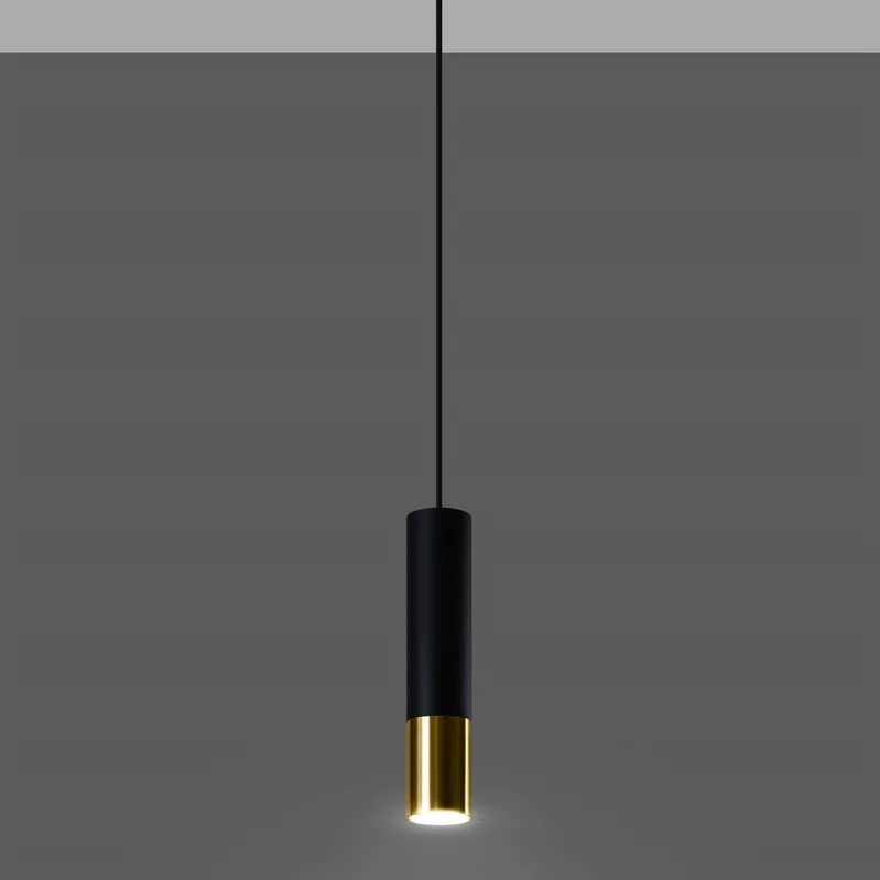 Garantierte Lieferung Pendelleuchte 1-flammig aus Stahl -1 Rund Schwarz-Gold 8cm x 100cm IP20 GU10 230V