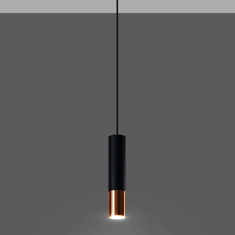 Markenware Pendelleuchte 1-flammig aus Stahl -1 Rund Schwarz-Kupfer 8cm x 100cm IP20 GU10 230V