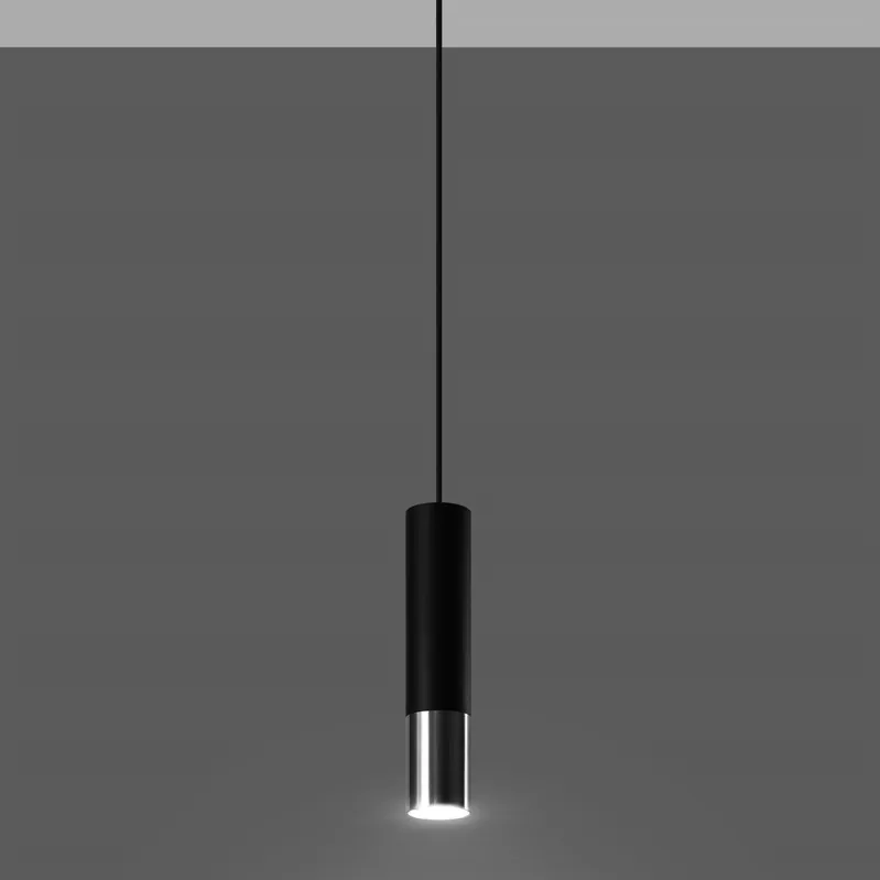 Pendelleuchte 1-flammig aus Stahl -1 Rund Schwarz-Chrom 8cm x 100cm IP20 GU10 230V Jetzt Kaufen