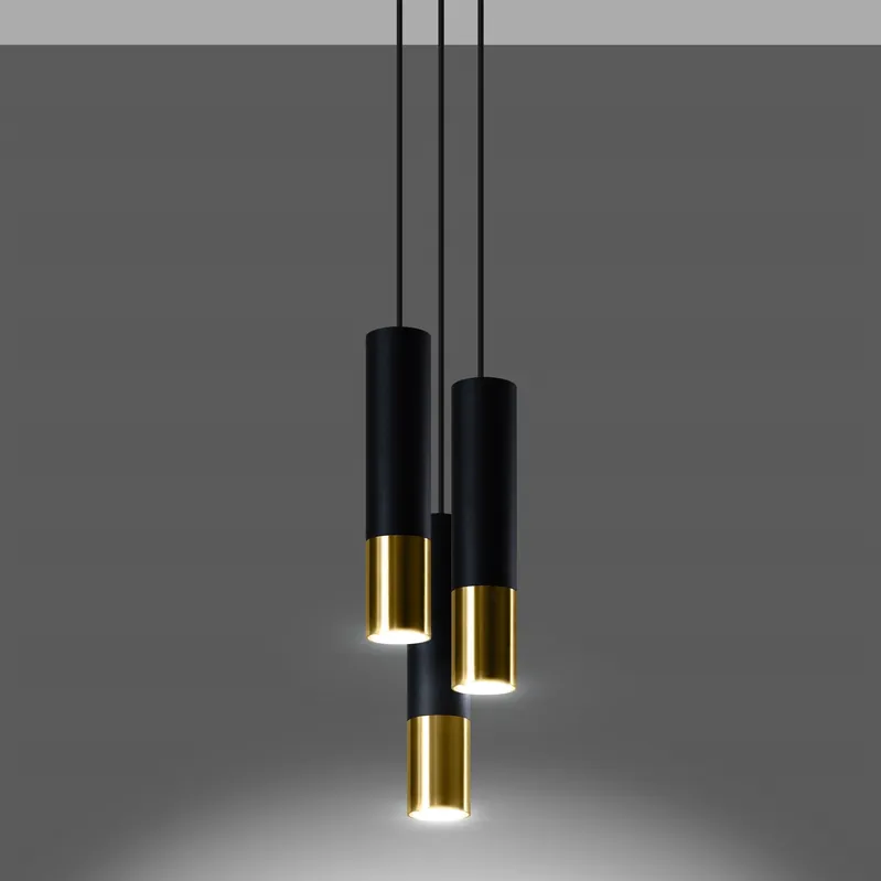 Pendelleuchte 3-flammig aus Stahl -3P Rund Schwarz-Gold 20cm x 20cm x 100cm IP20 GU10 230V Neue Kollektion