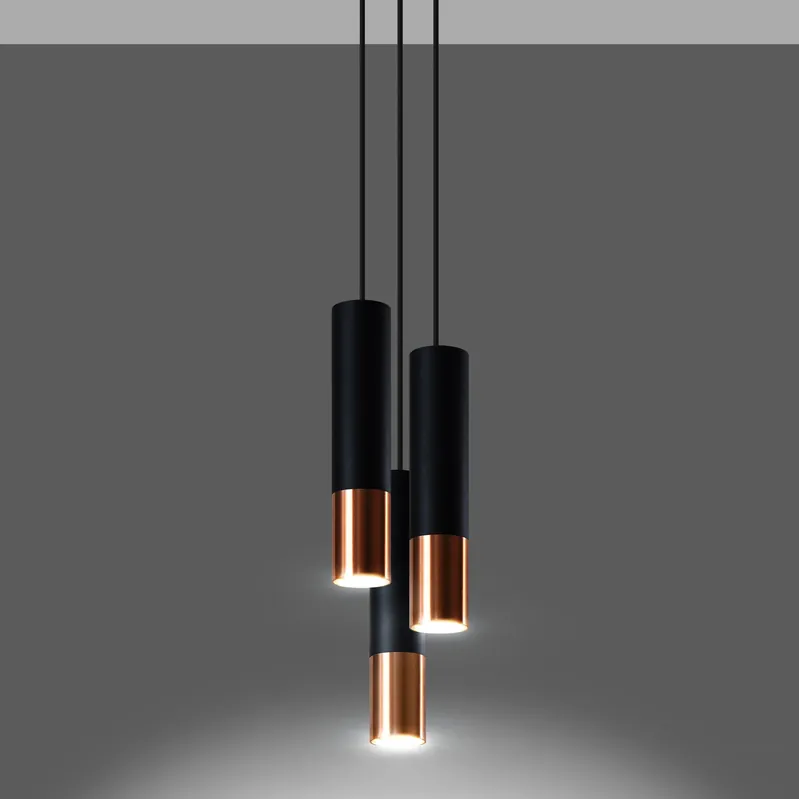 Nur Heute Pendelleuchte 3-flammig aus Stahl -3P Rund Schwarz-Kupfer 20cm x 20cm x 100cm IP20 GU10 230V