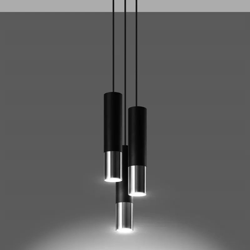 Knallerangebot Pendelleuchte 3-flammig aus Stahl -3P Rund Schwarz-Chrom 20cm x 20cm x 100cm IP20 GU10 230V