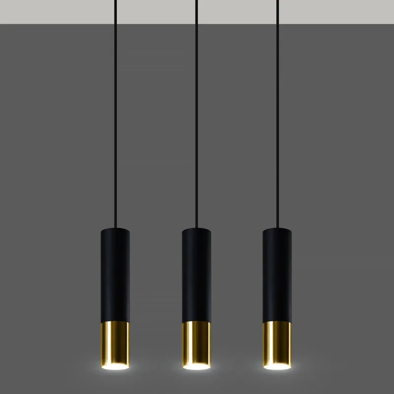 Direktkauf Pendelleuchte 3-flammig aus Stahl -3L Rund Schwarz-Gold 45cm x 6cm x 100cm IP20 GU10 230V