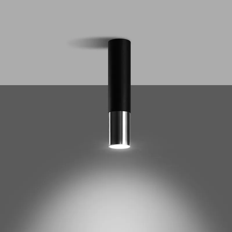 Schnäppchen Deckenleuchte Aufbauleuchte aus Stahl Rund Schwarz-Chrom Ø6cm x 30cm IP20 GU10 230V