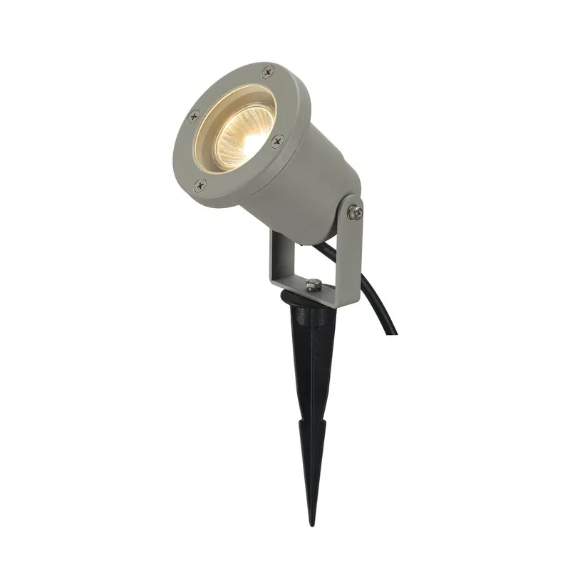 Zertifiziert SLV LED Gartenleuchte 10 Outdoor Spiessleuchte, QPAR51, IP65, silbergrau, max. 35 W, inkl. 1,5 m Kabel mit Stecker