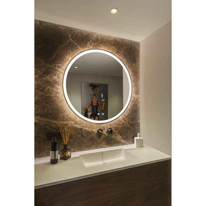 Markenware Runder LED Badspiegel Ø80 cm mit Beleuchtung & Antibeschlag – Schwarz/Chrom - Premium