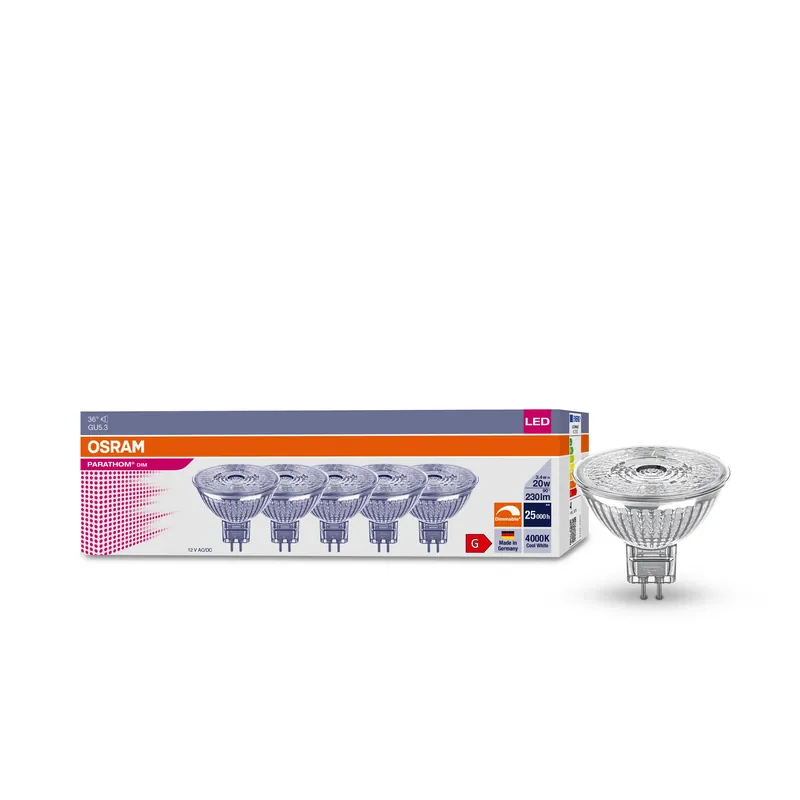 5er OSRAM LED GU5,3 MR16 3,4W = 20W Reflektor 12V 230lm 36° Kaltweiß 4000K DIMMBAR Mega-Angebot