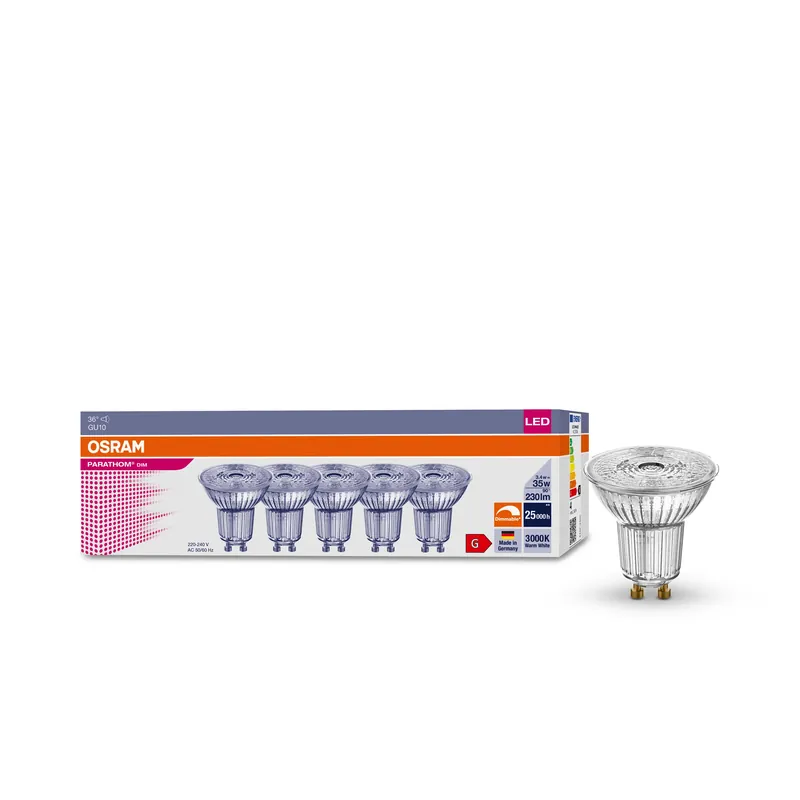 5er OSRAM LED GU10 3,4W = 35W Reflektor 230lm 36° Warmweiß 3000K DIMMBAR Gratis Versand