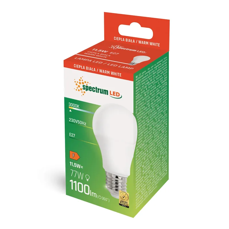 Spectrum LED E27 A60 11,5W = 77W Birne 220° 1100lm 230V Warmweiß 3000K Direktkauf