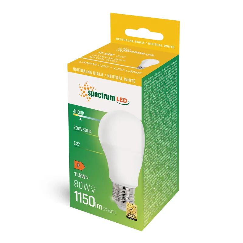 Spectrum LED E27 A60 11,5W = 80W Birne 220° 1150lm 230V Neutralweiß 4000K Gratis Versand