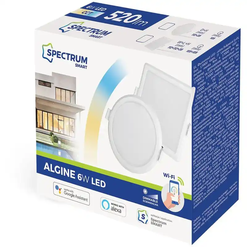 Spectrum LED Panel SMART Home Einbauleuchte 6W eckig weiß 520lm Alexa Google Warm bis Kalt 3000K-6500K DIMMBAR Billig