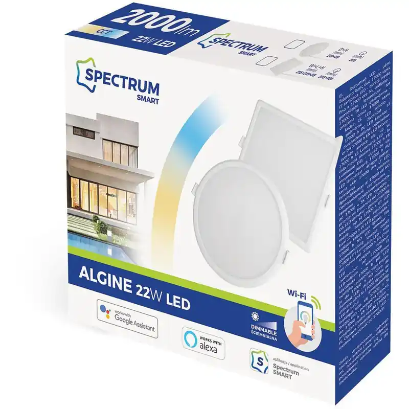 Spectrum LED Panel SMART Home Einbauleuchte 22W eckig weiß 2000lm Alexa Google Warm bis Kalt 3000K-6500K DIMMBAR Wochenendangebot