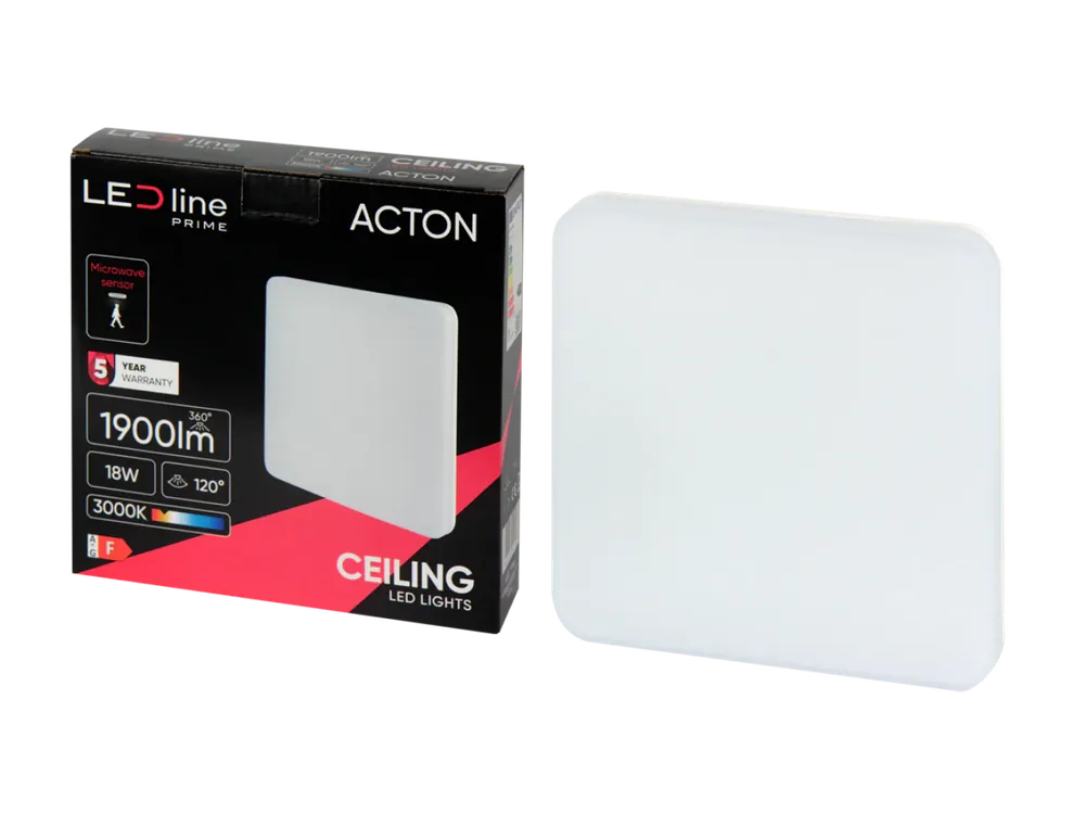Aktuell LED-line PRIME ACTON Deckenleuchte 18W eckig 1900lm IP54 mit Bewegungsmelder 120° Warmweiß 3000K