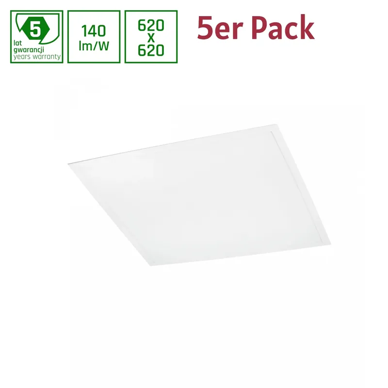 5er Pack Spectrum LED Panel Algine Backlight 30W eckig 62x62cm UGR <19 4200lm 120° IP20 Warmweiß 3000K Must-Have