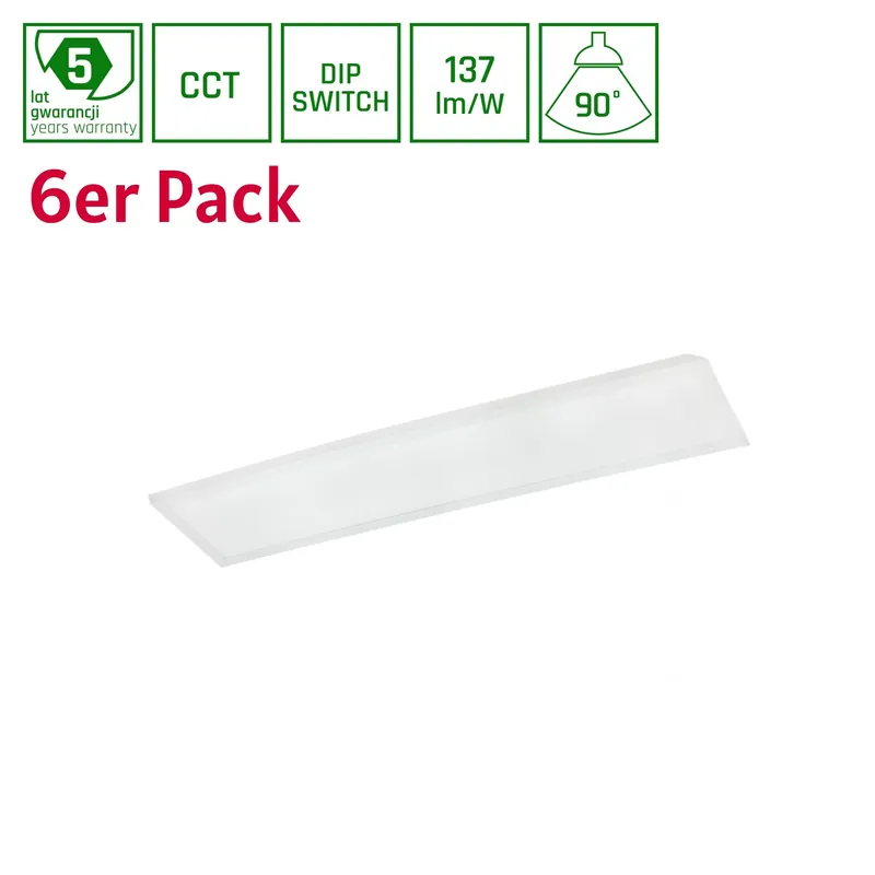 6er Pack Spectrum LED Panel Algine 26W/36W/46W eckig 30x120cm DIP-Switch 6300lm UGR 19 weiß 90° IP20 3000-6000K CCT Sale