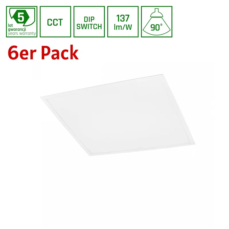 Highlight 6er Pack Spectrum LED Panel Algine 26W/36W/46W eckig 60x60cm DIP-Switch 6300lm UGR<19 weiß 90° IP20 3000-6000K CCT