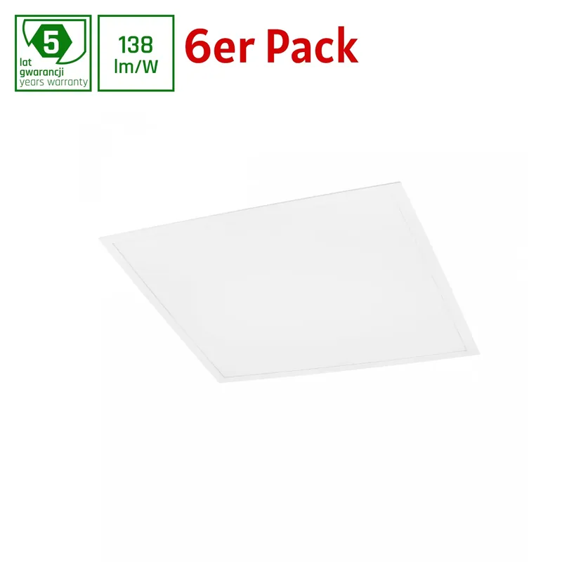 6er Pack Spectrum LED Panel ALGINE BACKLIGHT 40W mit Philips Treiber 60x60cm eckig 5500lm 120° IP20 Neutralweiß 4000K Wochenendangebot