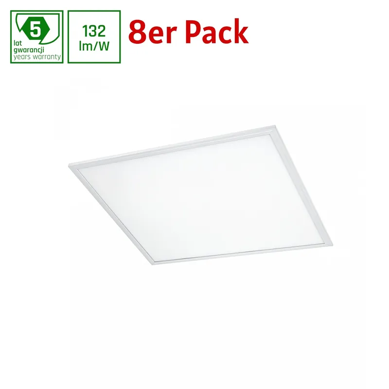 8er Pack Spectrum LED Panel Algine 45W eckig 60x60cm 4820lm IK06 weiß 120° IP20 Warmweiß 3000K Garantierte Lieferung