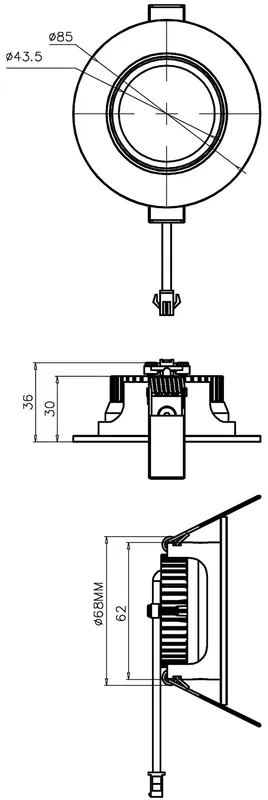 Deckeneinbauleuchte, COB-68-24V-4000K-rund, spannungskonstant, 24V DC, Leistung / Leistungsaufnahme: Preisreduziert