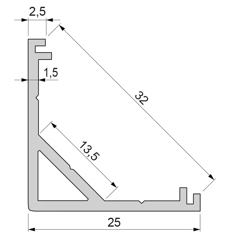 Eck-Profil AV-03-12 für 12 - 13,3 mm LED Stripes, Silber-matt, eloxiert, 1250 mm Markenware