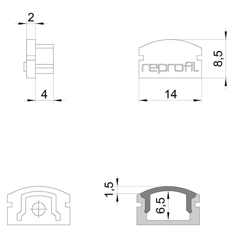 Kostenloser Versand Reprofil, Endkappe F-AU-01-08 Set 2 Stk, Kunststoff, Länge: 14 mm