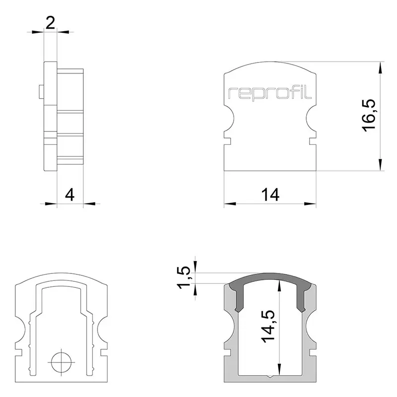 Reprofil, Endkappe F-AU-02-08 Set 2 Stk, Kunststoff, Länge: 14 mm Markenprodukt