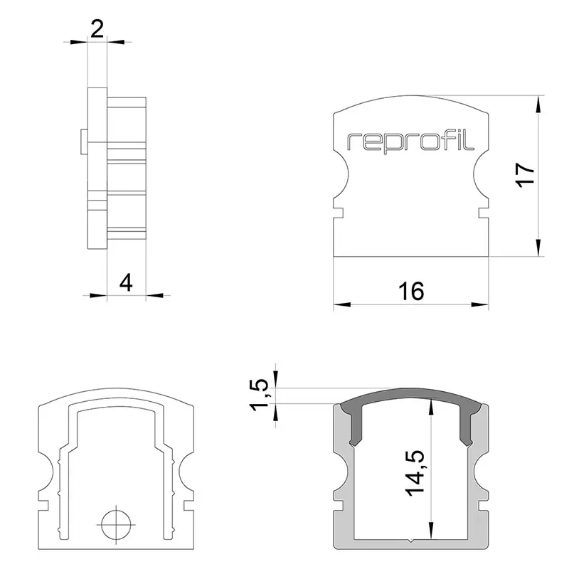 Versand Am Gleichen Tag Reprofil, Endkappe F-AU-02-10 Set 2 Stk, Kunststoff, Länge: 16 mm