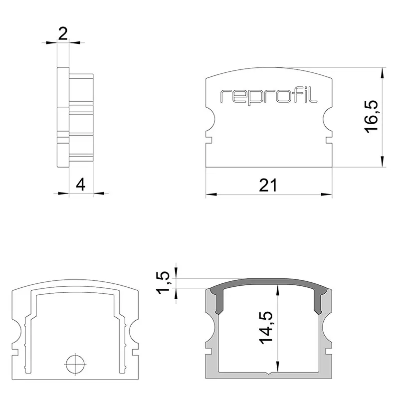 Reprofil, Endkappe F-AU-02-15 Set 2 Stk, Kunststoff, Länge: 21 mm Versand Am Gleichen Tag