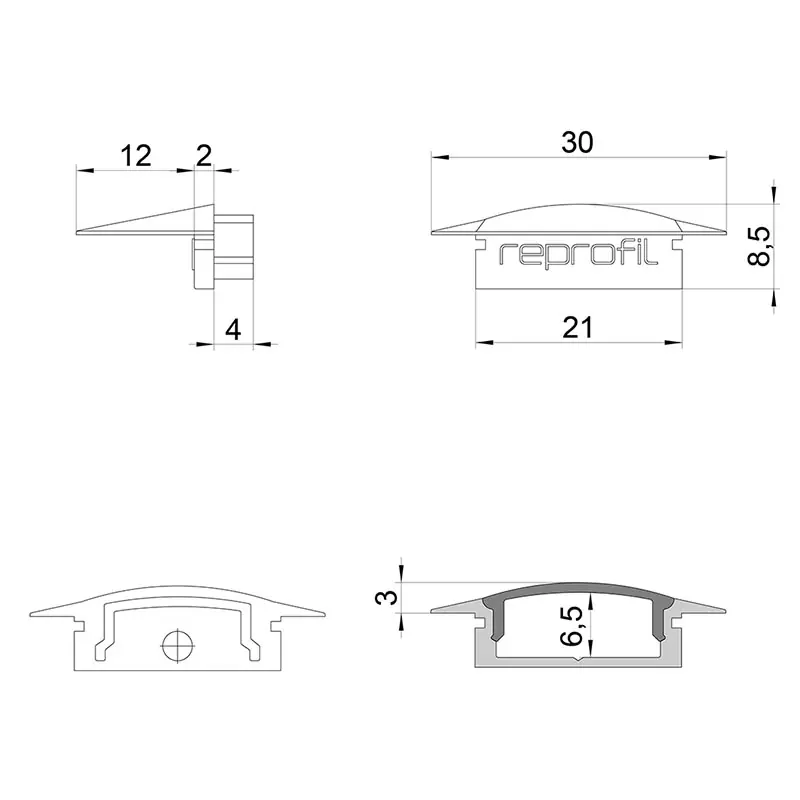 Geprüft Reprofil, Endkappe F-ET-01-15 Set 2 Stk, Kunststoff, Länge: 30 mm