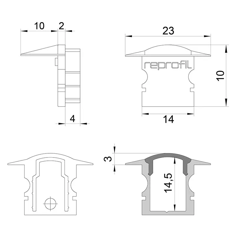 Reprofil, Endkappe F-ET-02-08 Set 2 Stk, Kunststoff, Länge: 23 mm Geprüft
