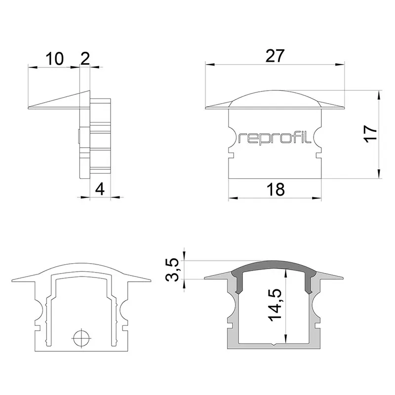 Reprofil, Endkappe F-ET-02-12 Set 2 Stk, Kunststoff, Länge: 27 mm Super-Preis