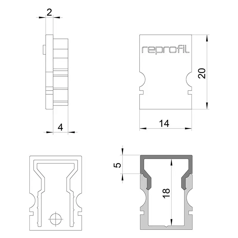 Reprofil, Endkappe H-AU-02-08 Set 2 Stk, Kunststoff, Länge: 14 mm Echt