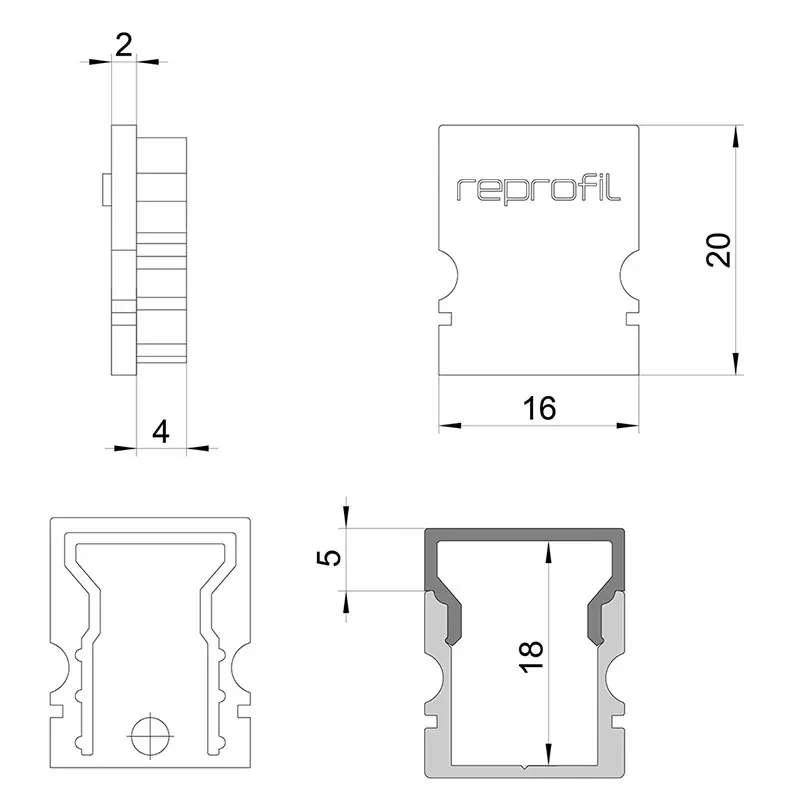 Reprofil, Endkappe H-AU-02-10 Set 2 Stk, Kunststoff, Länge: 16 mm Kostenloser Versand