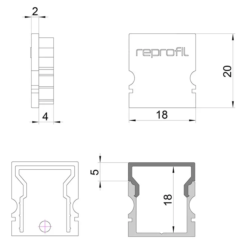 Reprofil, Endkappe H-AU-02-12 Set 2 Stk, Kunststoff, Länge: 18 mm Sale