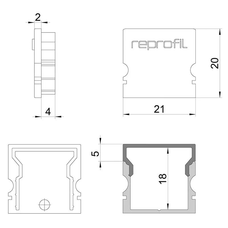 Super-Preis Reprofil, Endkappe H-AU-02-15 Set 2 Stk, Kunststoff, Länge: 21 mm