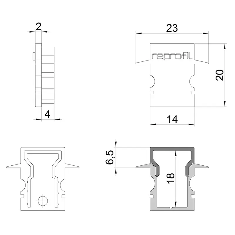 Nur Für Kurze Zeit Reprofil, Endkappe H-ET-02-08 Set 2 Stk, Kunststoff, Länge: 23 mm
