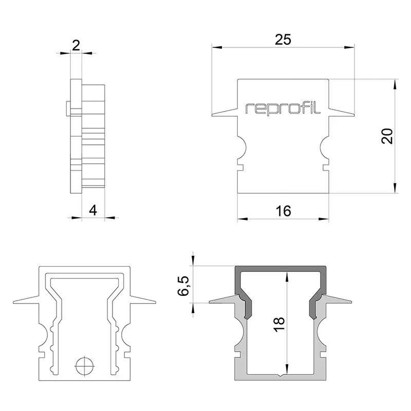 Reprofil, Endkappe H-ET-02-10 Set 2 Stk, Kunststoff, Länge: 25 mm Neue Kollektion