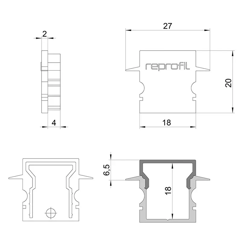 Bestpreis Reprofil, Endkappe H-ET-02-12 Set 2 Stk, Kunststoff, Länge: 27 mm