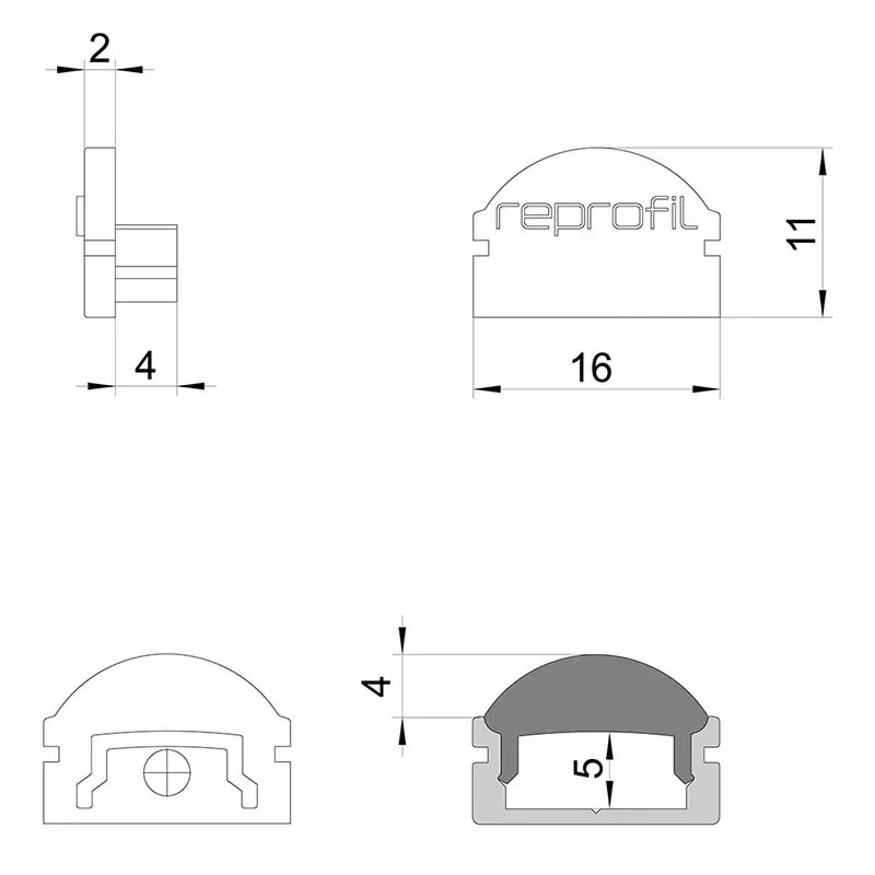 Meistverkauft Reprofil, Endkappe L-AU-01-10 Set 2 Stk, Kunststoff, Länge: 16 mm