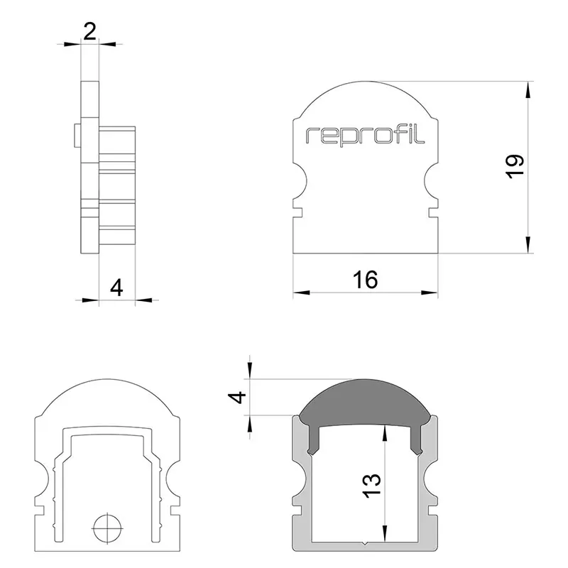 Ausverkauf Reprofil, Endkappe L-AU-02-10 Set 2 Stk, Kunststoff, Länge: 16 mm