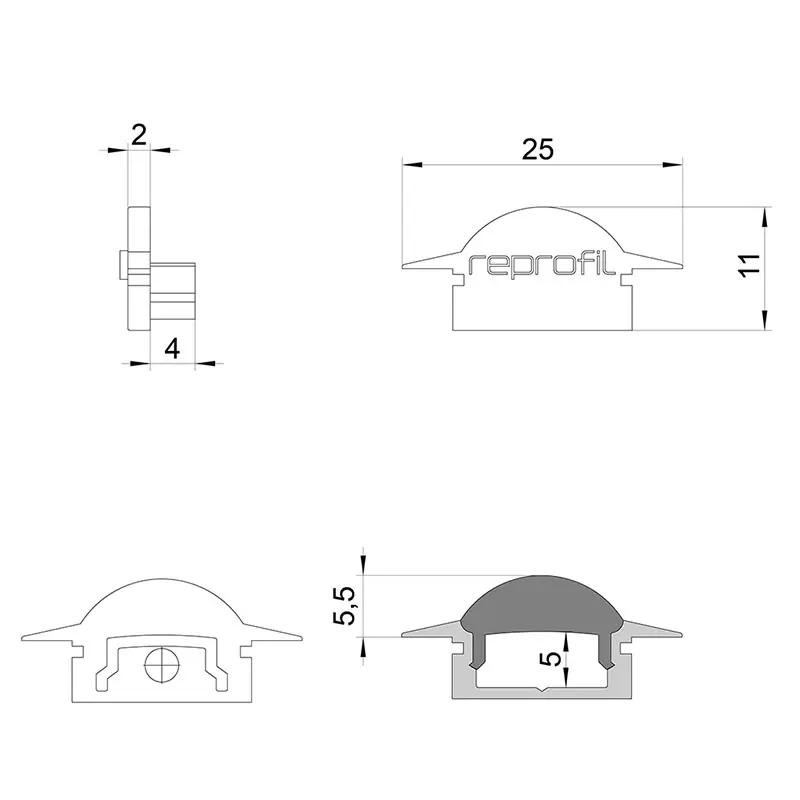 Reprofil, Endkappe L-ET-01-10 Set 2 Stk, Kunststoff, Länge: 25 mm Letzte Chance