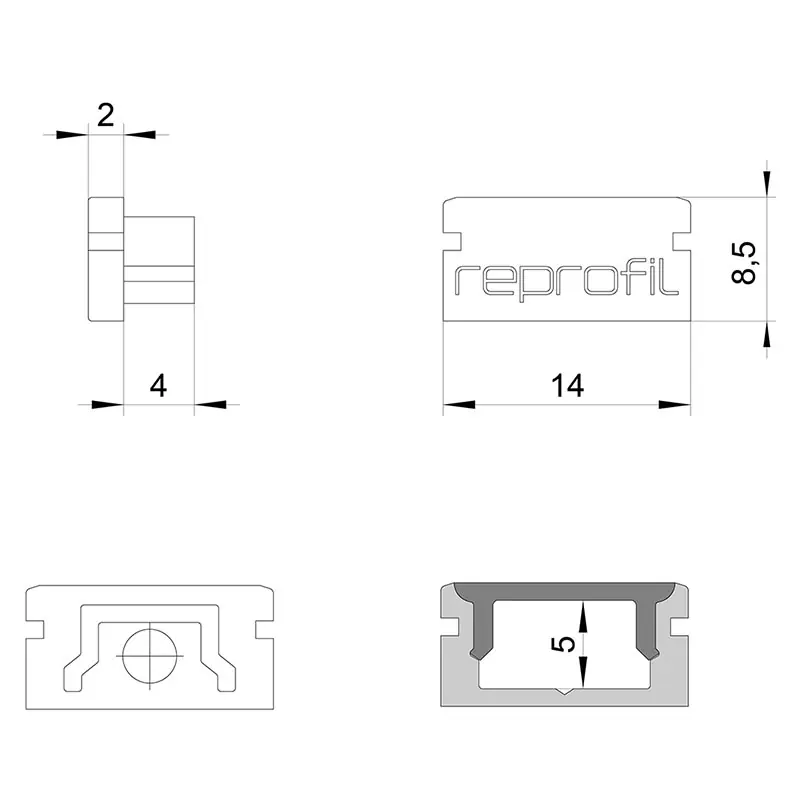 Schnäppchen Reprofil, Endkappe P-AU-01-08 Set 2 Stk, Kunststoff, Länge: 14 mm